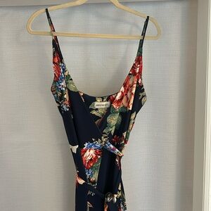 Navy blue floral wrap dress